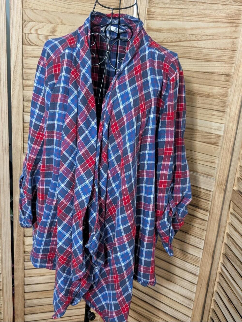 RIDERS by LEE Women's Size XXL Plaid Flannel Button Up Red Blue Collar Shirt